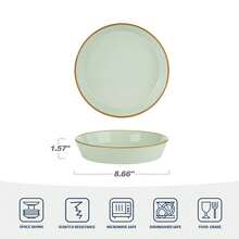 Richmount 12-Piece Plates And Bowls Sets For 4, 12 Pieces Stoneware Dish Set - Chip And Scratch Resistant, Round Tableware Set - 淺綠色帶棕色邊緣 - 查看 7