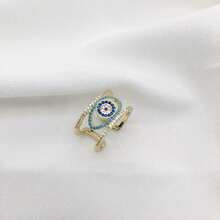 1 Stück 3A Zirkonia-eingelegt breiter Teufelsaugen-Offener Ring für Frauen, bohemian Y2K luxuriöser personalisierter modischer verstellbarer Bandring, geeignet für täglich, Lässig, Party, Urlaubsmode - Verschiedenfarbig - Übersicht 2