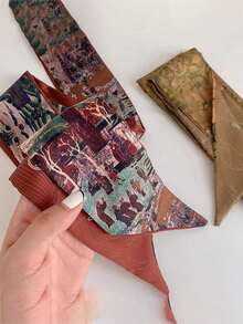 4pcs Dunhuang Element Double-Sided Floral Pattern Scarf, Fashion Art Long Scarf, Versatile Necktie, Gift Box Ribbon - Multicolor - View 8