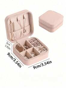 1 pieza Caja de almacenamiento de joyas mini, organizador de joyas portátil con cremallera para viajes, estante multifuncional para exhibición de joyas, puede almacenar joyas de niñas - Caja de regalo para niñas - Rosa - Ver 2