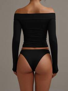 XLLAIS Fall Winter Clothes For Women 2025 Sexy Long Sleeve Black Off The Shoulder Tops High Strech Hollow Out Fitted T Shirt Christmas Party Wear - Black - View 7