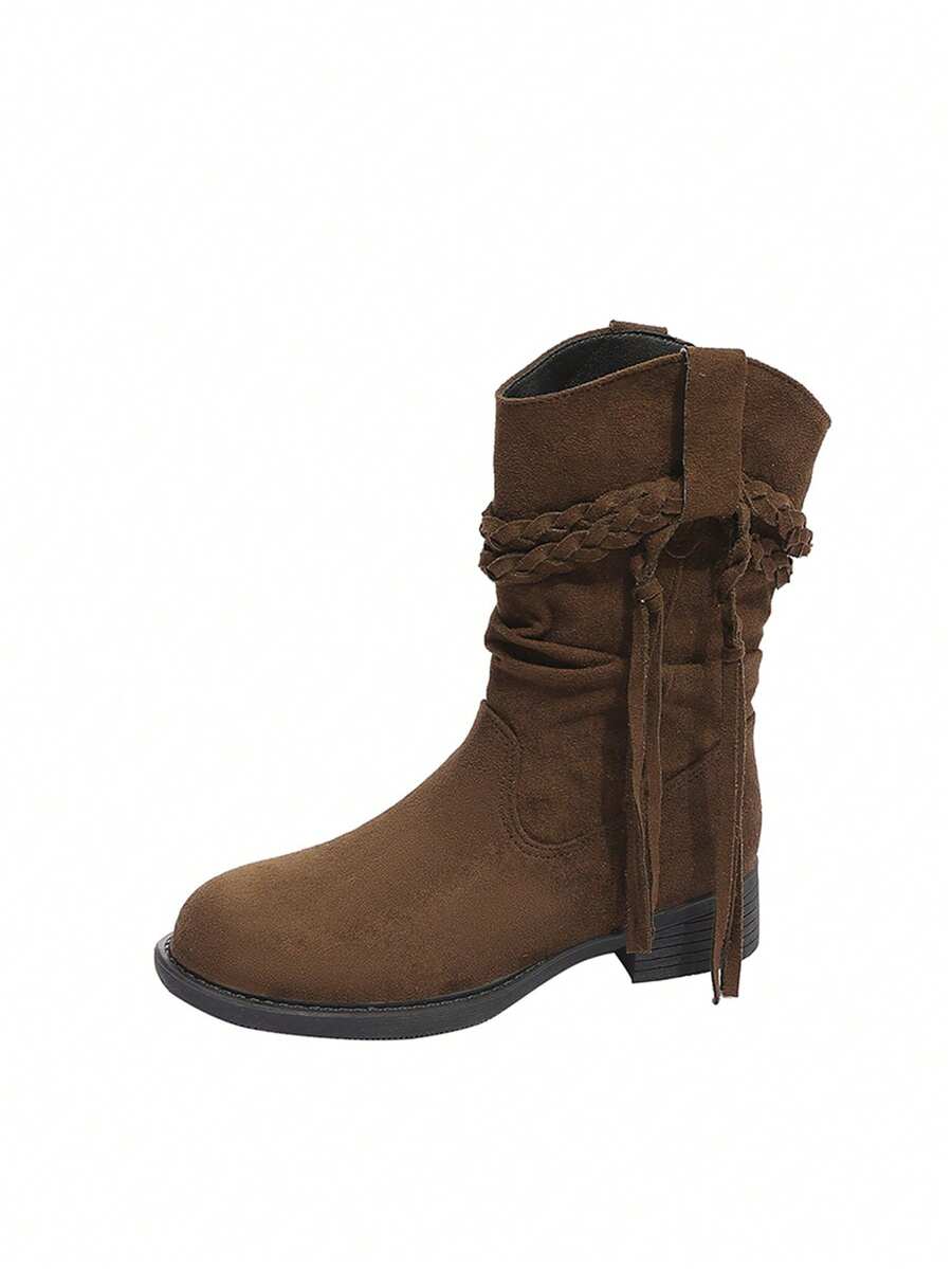 2025 New Mid-Calf Boots For Women, Brown Maillard Chunky Heel Mid-Calf Cowboy Boots For Autumn/Winter,Cowgirl Boots