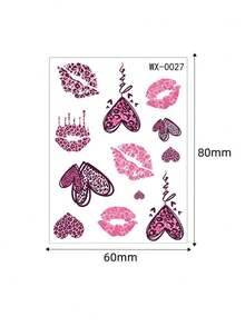 8 Sheets Kiss Tattoos Stickers With Leopard Print Rose Flowers Hearts Lip Temporary Tattoos For Women Makeup Valentine's Day Decoration Party Festival Accessories - Multicolor - View 7