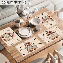 4pcs/6pcs Halloween Spooky Ghosts Pattern Table Mats, 12x18in Seasonal Vintage Washable Table Mats For Rustic Vintage Table Decoration For Indoor Outdoor Party Kitchen Dining Table, Halloween Decorations, Festive Table Setting, Spooky Theme, Durable Tableware, Washable Fabric, Holiday Tableware, Home Decorators, Seasonal Decor, Vintage Design, Hand Wash Only, Decorative Mats, Halloween Single Placemat, Single Placemat With Letters, Washable Table Mat, Breakfast Napkin, Washable Table - 萬聖節 - 查看 6