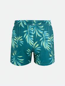Men's Casual Printed Swim Trunks With Pockets, Beach Shorts - Green - View 2