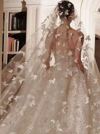 1 pieza Velo nupcial de lujo con perlas falsas y detalles de mariposa - Accesorio de boda elegante para mujeres, lavar a mano solamente, para boda