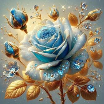 1pc 5D Frameless Round Diamond Painting Kit - Blue Rose Gold Branch Theme, Full Drill Diamond Art, Canvas DIY Mosaic Craft Kit With Pen, Glue, Tray, Diamond Beads. Suitable For Diamond Painting Lovers, Beautiful Home Wall Decor Gift, Stress Relief Companion