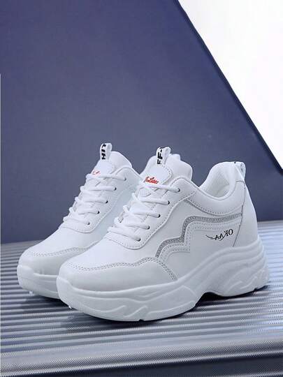 ISPORTE Zapatillas de deporte con suela gruesa y cuña para mujer, zapatillas de deporte con altura interior decoradas a rayas de Color arcoíris