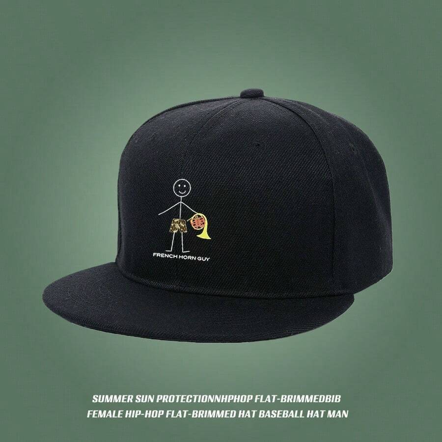 Stylish black cap with French horn design baseball cap snapback snapback cap Baseball cap duck cap fashionable ball cap graphic print visual snapback cap haphop baseball cap breathable large head around duckville cap unisex low cap small head around flat bill cap retro low cap sports - ブラック - チェックする 1