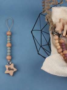 1pc Personalized Pacifier Clip, Customizable Baby Pacifier Clip, DIY Custom Name, Pacifier Chain - Friend Gift/Comfort Gift/Wooden Chain Gift/Holiday Gift/Birthday Gift/New Year Gift/First Birthday Gift, Super Cute, Sequin Colorful, Cute, Adorable, Fun, Kawaii Customized, Personalized, Unique, Custom, Ideal Gift For Him - Multicolor - View 4