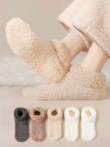 1 Pair Women's Warm Socks, Thermal Lined Mid-Calf Socks, Anti-Slip Grip Socks For Sleeping, Warm Feet In Winter