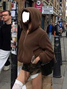 Women's Casual Loose Plush Hoodie With Pockets, Open Front Cardigan, Autumn/Winter