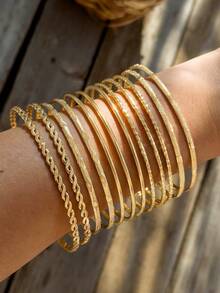 4pcs/5pcs/6pcs/7pcs/8pcs/9pcs/12pcs/14pcs/16pcs Set Minimalist Geometric Open Cuff Metal Creative Niche Personalized Jewelry Bracelet Set, Suitable For Daily Wear, Casual Gathering, Dating, Perfect Gift - Multicolor - View 21