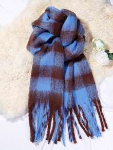 1 件新款秋冬格子仿羊绒围巾，女士保暖加厚披肩，韩国时尚配饰，送给朋友、姐妹、家人、情侣的最佳礼物，适合生日派对、宴会、户外、通勤、旅行、圣诞节男士配饰 - 彩色 - 查看 15
