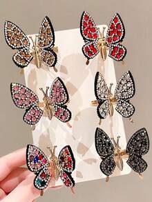6/1pc/Set Dynamic Rhinestone Butterfly Hair Clip Combination, Sparkling And Eye-Catching, Multi-Color For Matching - Suitable For Women And Girls, Perfect For Parties, Weddings, Or Adding A Touch Of Luxury To Daily Looks. Crystal Refracts Light, Making You Shine 360 Degrees. Elevate Your Style With These Dazzling Accessories - Multicolor - View 8