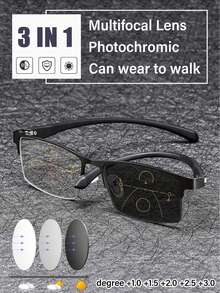 3-In-1 Progressive Multifocal Reading Glasses, Unisex, Retro TR Flexible Half-Frame Metal Hinges, Magnification +1.00 To +3.00, Suitable For HD Computer And Smartphone, High-Definition Optics - Black - View 1