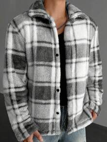 WAIT HIM Men's Casual Plaid Striped Thermal Lined Warm Shacket