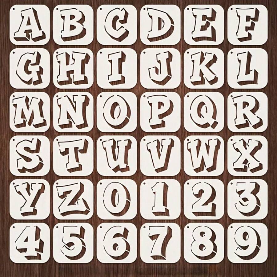 36pcs Graffiti Letter & Number Reusable Stencil Templates, 3.94x3.94 Inches, For Wall Painting, Furniture, Tiles, Fabrics, Doors And Windows - 36pcs - View 1