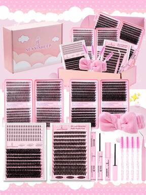 1768pcs, 640pcs, 608pcs, 280pcs, 240pcs D-Curl Eyelash Extension Kit, DIY Eyelash Extension Set, 280pcs Lightweight Natural Curly Eyelashes, Thin And Lightweight, Curl Degree Almost Identical To Natural Lashes, 9-20mm, 30D, 40D, 50D, 60D, 80D, 100D Individual Eyelash Extension Kit, Includes Eyelash Glue, Sealant, Tweezers, Makeup Remover, Eyelash Brush, Headband, For Personal Use (9-20mm, Set)