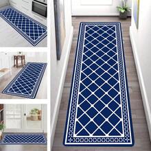 Juego de Alfombras de Cocina 2 Piezas Alfombrillas de Cocina Alfombrillas Antideslizantes para Suelo Alfombras de Cocina Lavables para Pasillo Lavandería - Color Azul 50 x 80cm + 50 x 160cm - SargaAzulOscuro - Ver 4