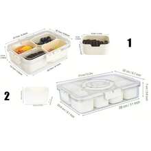 A Divided Tray With Lid And Handle, A 4/8-Compartment Plate, A Transparent Detachable Portable Snack Box With Lid And Sturdy Handle, Suitable For Fruits, Vegetables, Salads, Candy,Nuts - Perfect For Travel, Camping And Picnics.Travel Essential,Kitchen Essentials,Kitchen Storage,Storage Container - White - View 3