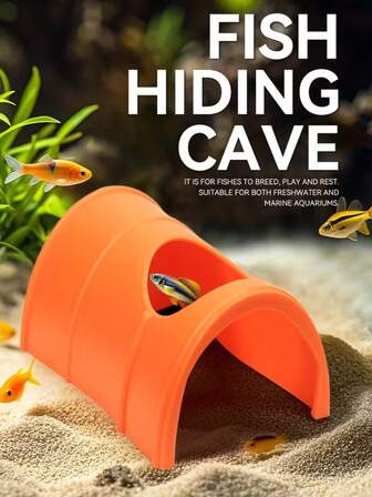 1 pieza Cueva de escondite de plástico naranja en forma de medio círculo, con diseño de entrada superior y lateral, decoración para acuario de peces, adecuado para betta, cebra, goldfish, tetra y otros peces pequeños, refugio para peces, decoración de acuario, ornamento artístico de acuario, diseño de medio círculo, escondite ligero, plástico duradero, decoración de acuario, cuidador de peces cebra, propietario de peces betta