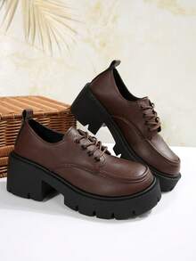 Giày Oxford buộc dây màu nâu cổ điển Foot Flair dành cho nữ, giày lười đế cao gót mũi tròn kiểu Anh cổ điển, giày Mary Jane thời trang cho mùa xuân/thu. - màu nâu - Xem 7