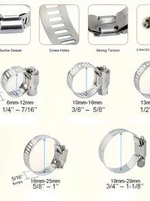 25 件套优质软管卡箍套装 - 不锈钢软管卡箍，带根部驱动，组合装，尺寸从 1/4 英寸到 2-3/4 英寸不等，可调节蜗杆驱动卡箍，适用于燃油管路、管道系统、汽车应用、散热器管道和管线施工。 - 二十五個裝 - 查看 3