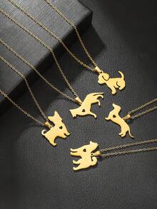 1pc Cute Animal Dog With Hollow Heart Stainless Steel Pendant Necklace, Suitable For Family, Friends, Daily Wear