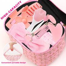 22pcs Pink Hair Care & Massage Set, Suitable For Women, Includes Hair Clips, Hair Ties, Wristbands, Scrunchies, Massage Tools, Face Brush, Scalp Brush, Comes With Luxury Cosmetic Bag, Great For Daily Skincare, Face Massage, Hair Accessories, Best Gift Choice - Multicolor - View 5