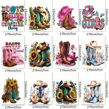 12 片装牛仔帽和靴子图案 16 盎司玻璃罐 UV DTF 贴纸 - 闪亮自粘贴纸，适用于咖啡杯，高品质手工咖啡配件 - 彩色 - 查看 11