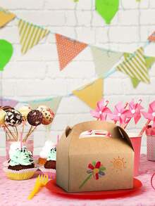 10个/1个棕色牛皮纸尖顶盒 - 适用于儿童生日派对、婚礼、婴儿派对，尺寸为6.2 x 3.5 x 3.5英寸，婚礼和生日用品，家居和派对装饰