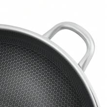 Wok de acero inoxidable con panal, sartén antiadherente con tapa, sartén para saltear apta para cocinas de gas, de inducción cóncava, cerámica y eléctricas (36 x 9,4 cm) - Negro, Plata - Ver 10