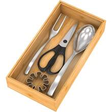 ZZXC Drawer Organizer Utensil Holder For Kitchen Small Wood Silverware Storage Organizer Stackable Box Tray For Cutlery Flatware Bathroom Countertop Caddy For Makeup Jewelry 12"6"2.5" - cây tre - Xem 1