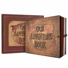 OUR ADVENTURE BOOK A Adventure Book 180 Pages Scrapbook Photo Album,Retro Style Embossed Letter Leather Cover Travel Diary Journal Scrap Book For Couples,Memory Book For Anniversary Wedding,Valentines Day Gifts - 棕色 - 查看 1