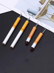 2 Pairs European & American Style Faux Cigarette Dangle Earrings, Unique Silver Earring Accessories - Multicolor - View 1
