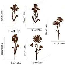 5件套复古锈蚀金属花卉花园插牌 - 户外、庭院和草坪装饰铁艺