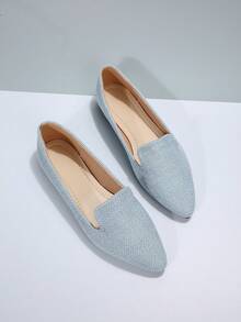 大码 35-45 女式尖头平底鞋，新款秋季户外日常休闲乐福鞋，时尚软底工作驾驶莫卡辛鞋，百搭平底鞋，可搭配连衣裙 - 天藍色織物 - 查看 5