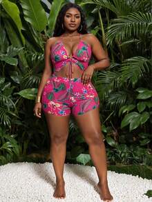 Slaydiva Traje de baño de una pieza para mujer de talla grande para vacaciones en la playa - Rosa Fucsia - Ver 4