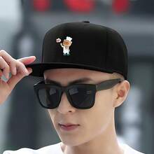 A cool chief hat with a black anime character design, a modern fashion accessory graphic print duck cap duckville cap Baseball cap large head around baseball cap unisex ball cap snapback sports visual haphop baseball cap fashionable retro low cap snapback cap small head around breathable low cap flat bill cap snapback cap - ブラック - チェックする 3