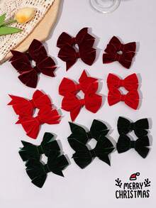 2pcs/18pcs Christmas & New Year Velvet Hair Bows For Girls, Burgundy & Green Swallow Tail Design Bow Hair Clips Suitable For Christmas Decorations Gifts Daily, Cute Hair Accessories For Girls Kids