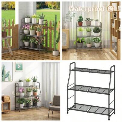Plant Stand Outdoor Indoor 3 Tier Metal Waterproof Plant Shelf Living Room Balcony Garden
