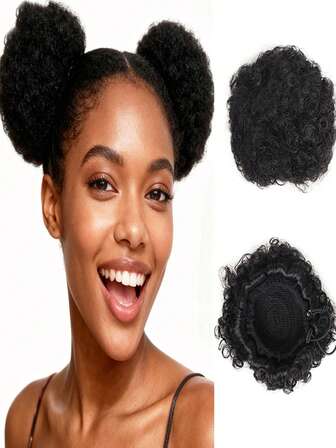 1 件装合成非洲发髻蓬松发髻抽绳发髻接发片 黑色