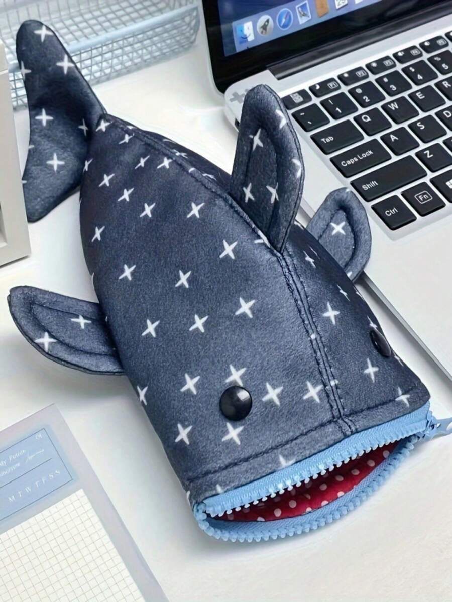 Estuche de lápices de gran capacidad con forma de tiburón, decoración de estrellas, creativo y divertido, bolsa de almacenamiento multifunción
