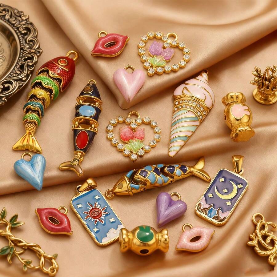 1件不锈钢时尚吊坠，玫瑰、冰淇淋、糖果、心形，DIY珠宝配件，项链耳环，不锈钢女士珠宝吊坠 - 吊墜19 - 查看 1