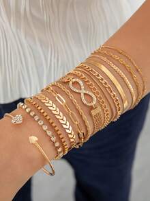 4pcs/5pcs/6pcs/7pcs/8pcs/9pcs/12pcs/14pcs/16pcs Set Minimalist Geometric Open Cuff Metal Creative Niche Personalized Jewelry Bracelet Set, Suitable For Daily Wear, Casual Gathering, Dating, Perfect Gift - Multicolor - View 14