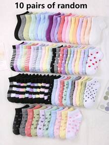 20 Paare Kinder Kurzsocken: Pastellfarben, Spitze Schleife, Herzmuster, gestreift, weich, bequem, lässig, alles passend, Schüler Knöchelsocken - geeignet für den täglichen Gebrauch, zufällig gemischte Farben