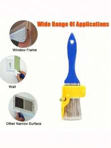 Multifunctional Brush Set For Painting Edges, 1 Battery-Free Manual Painting Tool, Handheld Plastic Brush With Wooden Handle For Walls, Ceilings, Window Frames And Narrow Surfaces - Multicolor - View 3