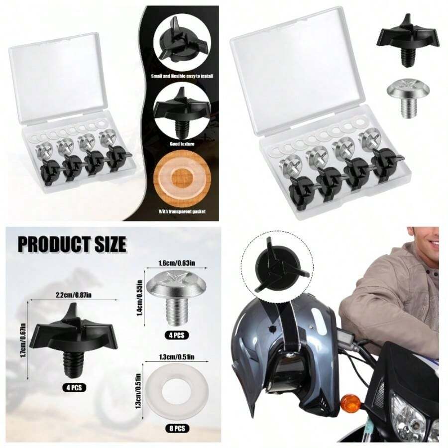 8pcs Motorcycle Helmet Screws, Helmet Visor Screws With 8pcs Rubber Washers Motorcycle Helmet Accessories Black, Silver - initial - View 1