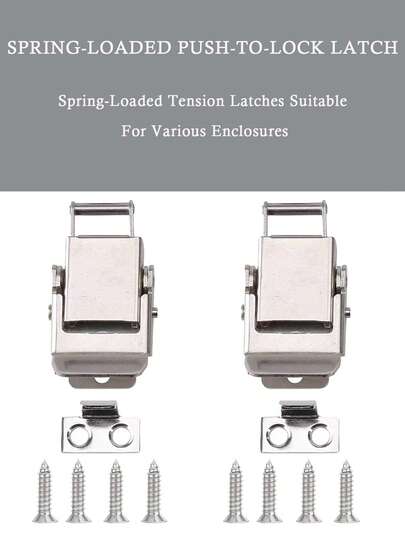 Silver, förtjockad och uppgraderad version med fjäderspännen, minimalistisk stil, vattentät och rostfri, lämplig för hemmaskåp, lämplig för verktygslådor, trälådor och skåpdörrar, med installationsskruvar som bonus.